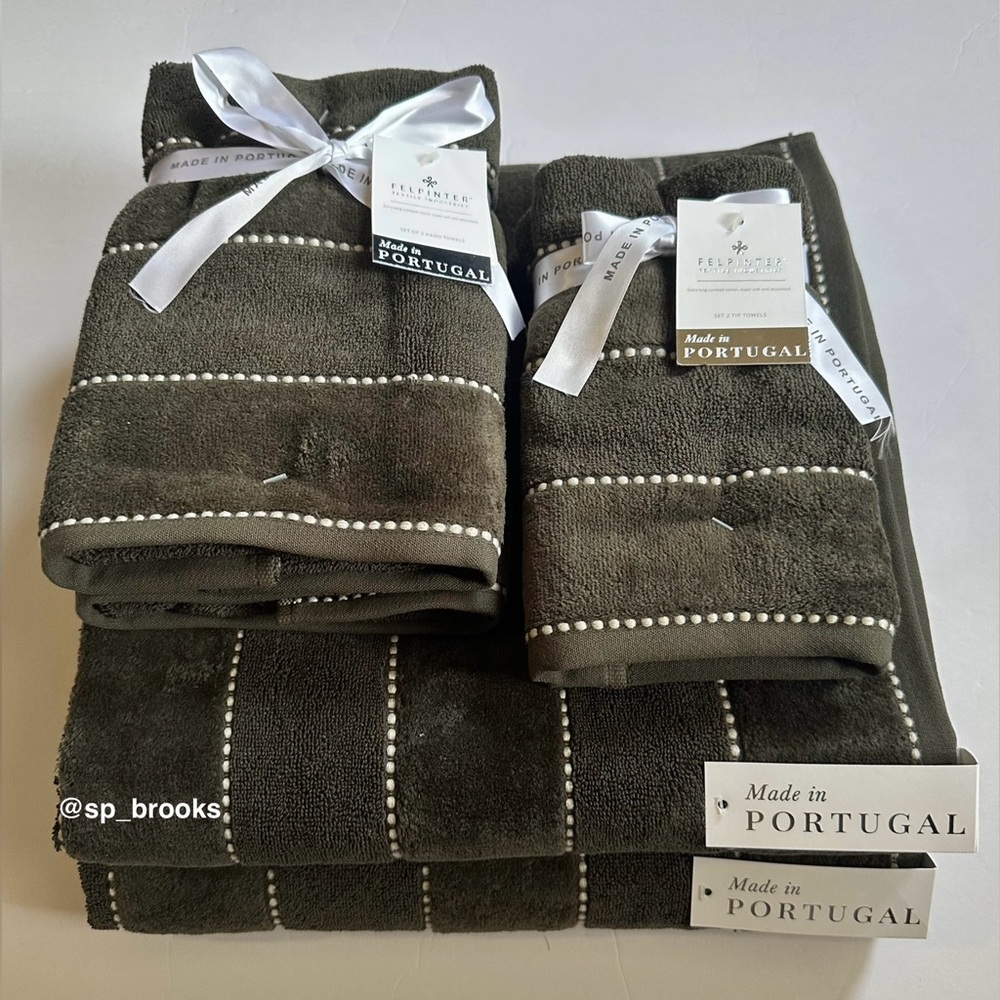 🎁6PC FELPINTER Velour Bath Towel Set - Olive - Cotton, Super Soft & Absorbent